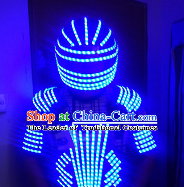 LED Lights Fancy Costume Silver Dance Costumes Dancing Costume Complete Set for Kids Adults Men Boys