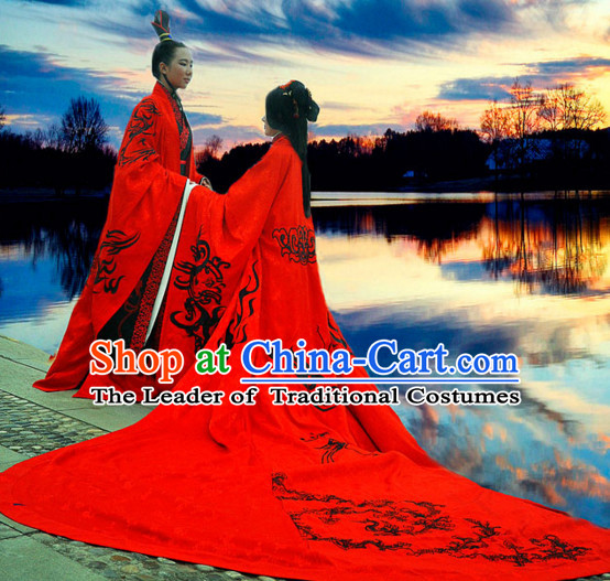 Ancient Chinese Royal Wedding Dresses Hanfu Classical Dress National Ceremonial Costumes Clothing and Crown Complete Set