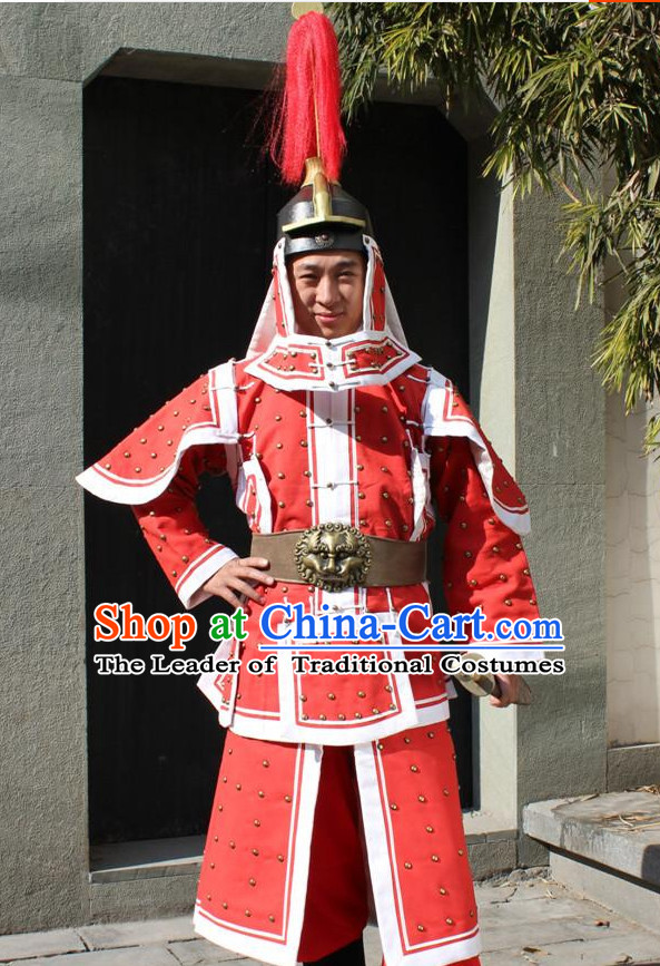Qing Dynasty Official General Body Armor Costumes and Hat Complete Set for Men