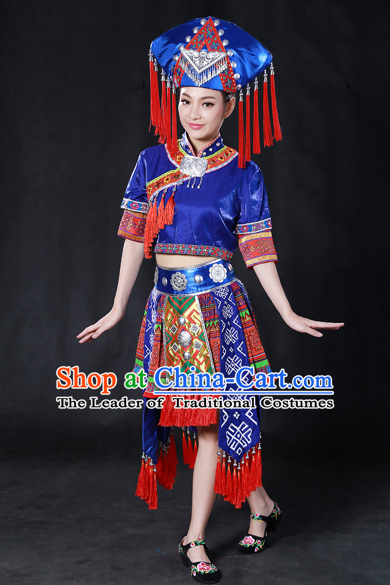 Chinese Zhuang Minority Dresses Ethnic Clothing Minority Dance Costume Minority Dress Complete Set for Women