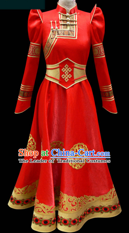 Red Mongolian Minority Empress Mongol Mongolia Princess Clothing Ethnic Traditional Costumes Complete Set