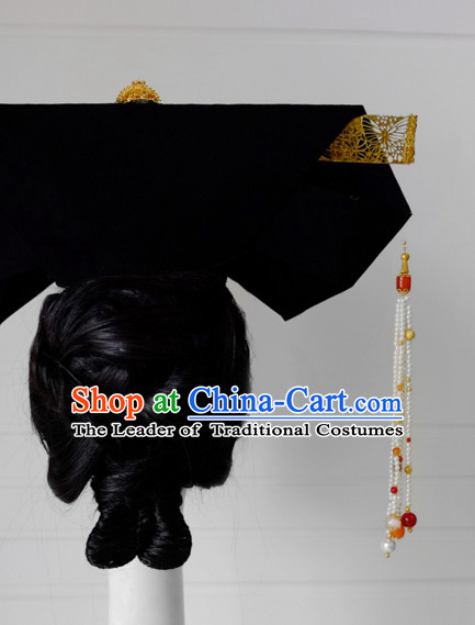 Chinese wig wedding hat emperor crown rings hair stick qing hat Chinese headdress hairpiece