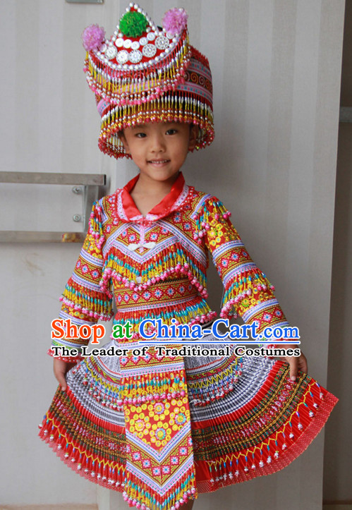 Hmong Minority Dresses Miao Clothing Ethnic Miao Minority Dance Costume Minority Dress Dance Miao Costumes Complete Set for Kids