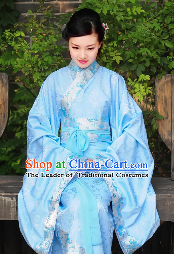 Blue Ancient Chinese Han Dynasty Dresses Hanfu Wedding Dress Hanbok Kimono Complete Set for Women