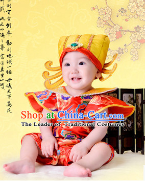 Chinese Happy New Year Cute Baby Cai Shen Infant Official Costumes and Hat Complete Set