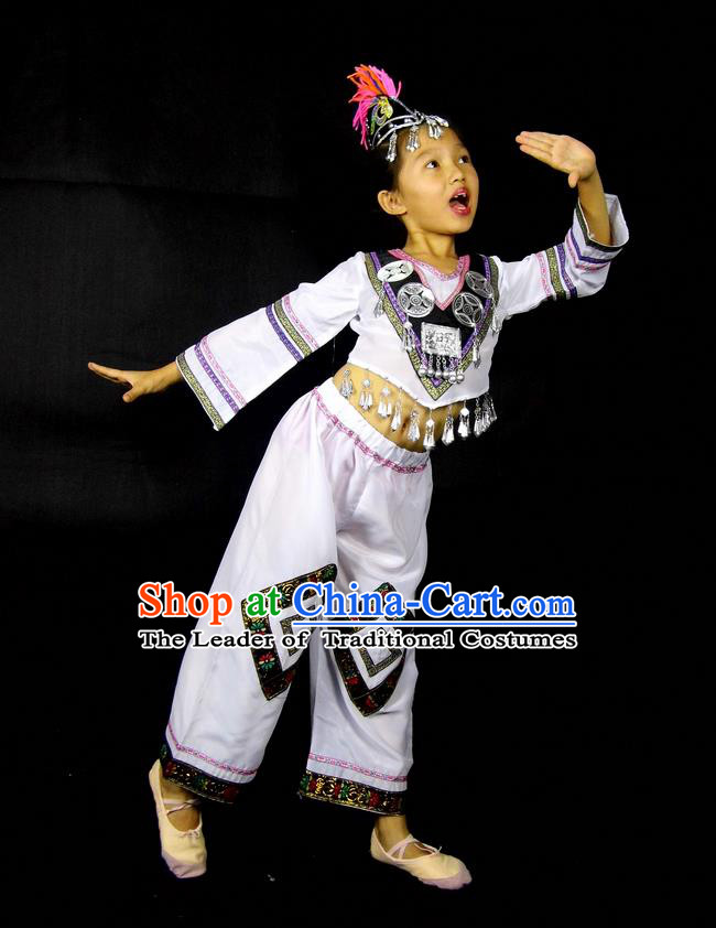 Traditional Chinese Yangge, Children Fan Dancing Wholesale Costume, Folk Dance Yangko Costume, Traditional Chinese Miao Nationality Dancewear for Kids