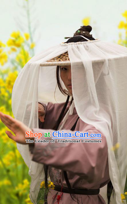 Traditional Chinese Acient Swordswoman Hats, Cosplay Swordswomen Mask Veil Headwear, Bamboo Hat for Women