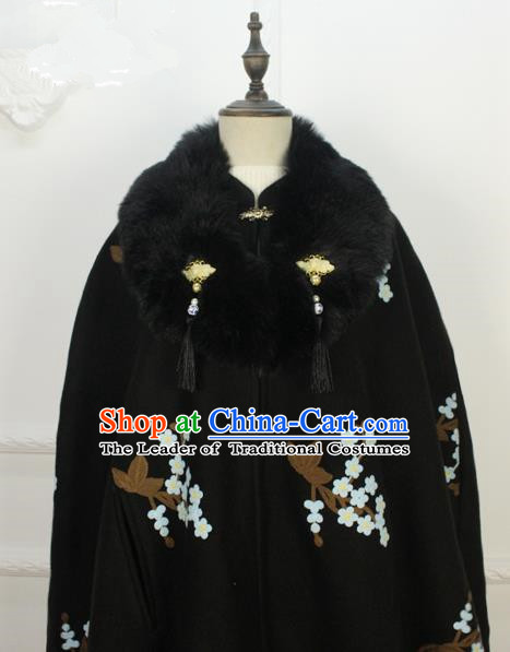 Traditional Classic Women Clothing, Traditional Classic Chinese Han Dynasty Woolen Cloak, Chinese Ancient Style Hanfu Embroidered Wool Cape for Women