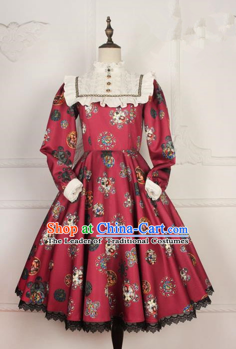 Traditional Classic Elegant Women Costume One-Piece Dress, British Restoring Ancient Princess Gothic Dress for Women