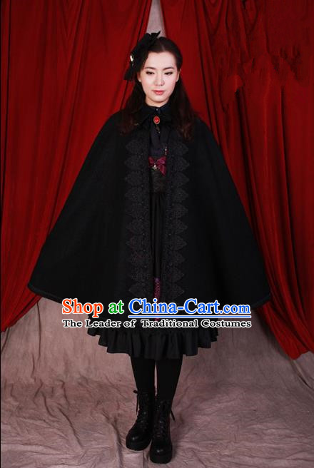 Traditional Classic Elegant Women Costume Woolen Cape, Restoring Ancient Gothic Royal Wool Lace Cloak for Women