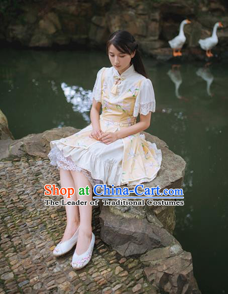 Traditional Classic Chinese Elegant Women Costume Champee One-Piece Dress, Restoring Ancient Princess Stand Collar Dress for Women
