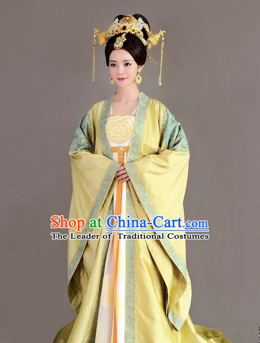 Traditional Chinese Ancient Imperial Emperess Concubine Costumes, Ancient Chinese Cosplay Queen Costume and Hair Accessories Complete Set for Women