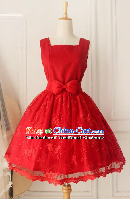 Traditional Classic Elegant Women Costume Woolen One-Piece Dress, Restoring Ancient Princess Wool Lace Red Jumper Skirt for Women