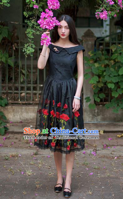 Traditional Classic Elegant Women Costume Organza One-Piece Dress, Restoring Ancient Embroidered Lace Dress for Women