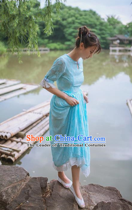 Traditional Classic Chinese Elegant Women Costume One-Piece Dress, Chinese Cheongsam Restoring Ancient Princess Stand Collar Long Dress for Women
