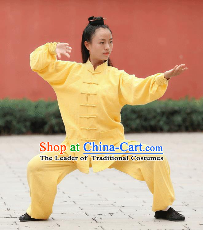 Women Tai Chi Outfits Top+pants Martial Arts Kung Fu Yoga Uniform Linen  Sports
