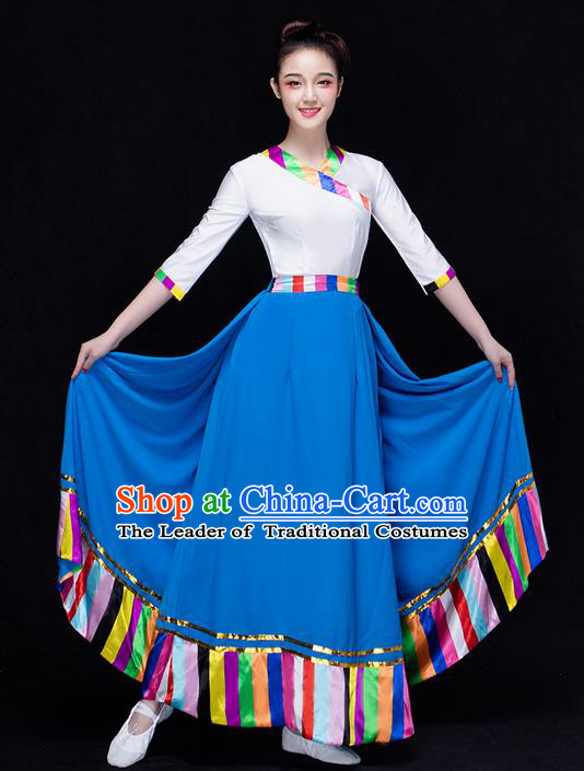 Traditional Chinese Zang Nationality Dancing Costume, Folk Dance Ethnic Costume, Chinese Tibetan Minority Nationality Dancing Costume for Women