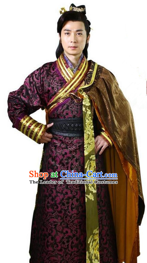 Traditional Chinese Ancient Dragon Emperor Men King Costumes, Chinese Emperor Clothes Complete Set for Men