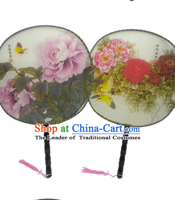 Ancient Chinese Tuan Shan Circular Fan Moon Shaped Fan Stage Property Dance Chinese Flowers