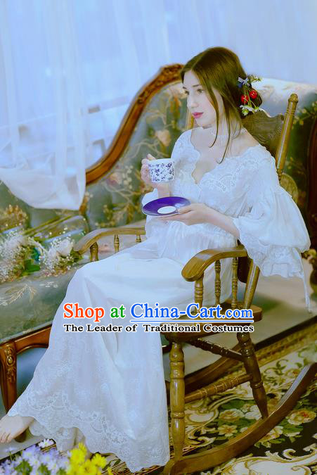 Traditional Classic Women Clothing, Traditional Classic White Silk Pajamas Heavy Lace Embroidery Evening Dress Restoring Garment Skirt Braces Skirt, Long Skirt