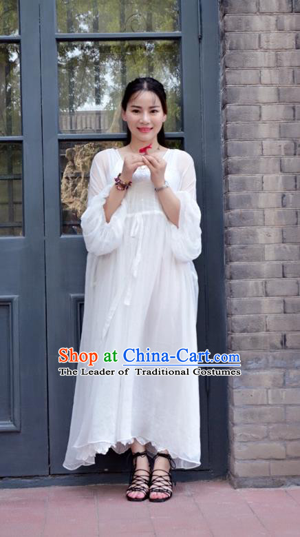 Traditional Classic Women Clothing, Traditional Classic White Chiffon Even Dress Restoring Garment Skirt Braces Skirt
