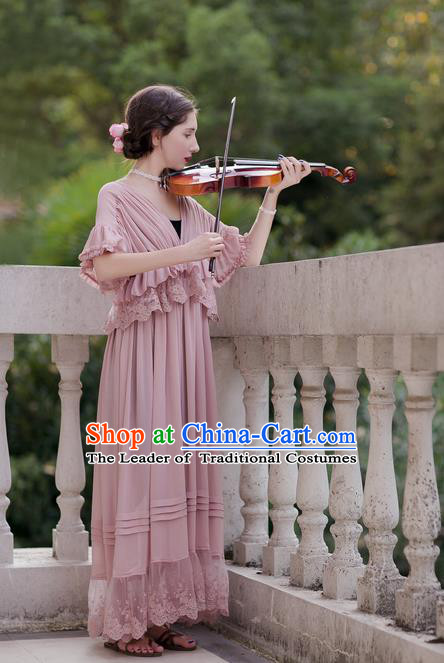 Traditional Classic Women Clothing, Traditional Classic Pink Silk Pajamas Heavy Lace Embroidery Evening Dress Restoring Garment Skirt Braces Skirt