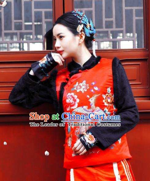 COCONEEN Womens Brocade Chinese Tang Suit Winter Vests 