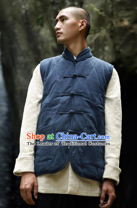 Traditional Chinese Linen Tang Suit Men Cotton-Padded Jacket, Chinese Ancient Costumes Tang Suit Vest for Men