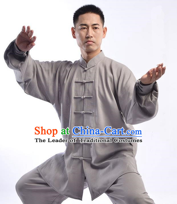 Top Chinese Traditional Natural Linen Kung Fu Costume Martial Arts Kung Fu Training Uniform Gongfu Shaolin Wushu Clothing Tai Chi Taiji Teacher Suits Uniforms for Men