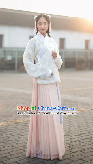 Traditional Chinese Ming Dynasty Princess Embroidered Costume, Asian China Ancient Palace Lady Hanfu Clothing for Women