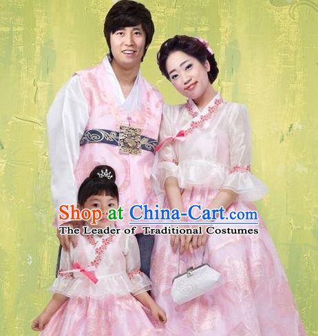 Traditional Korean Costumes Parent-Child Outfit Full Dress Family Formal Attire Ceremonial Clothes, Korea Court Embroidered Clothing Complete Set