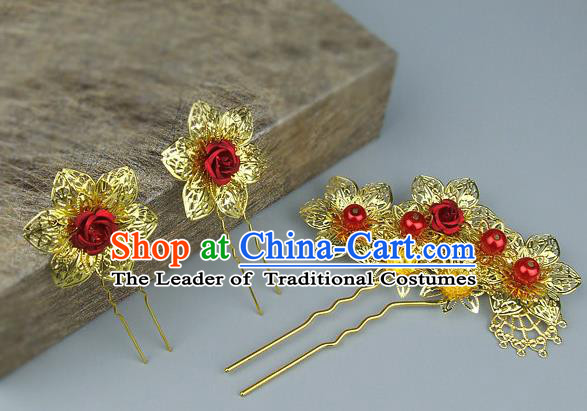 Traditional Handmade Chinese Ancient Classical Hair Accessories Bride Wedding Hair Sticks Hair Fascinators Hairpins for Women