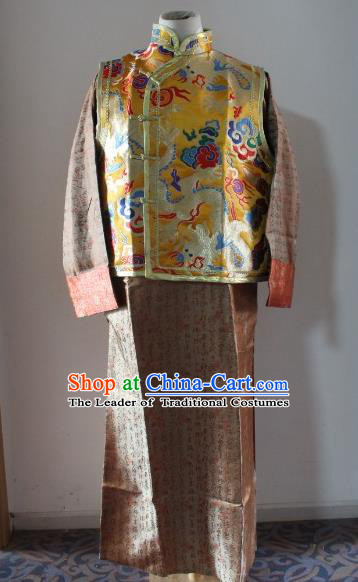 Traditional Ancient Chinese Manchu Prince Mandarin Jacket Costume, Asian Chinese Qing Dynasty Emperor Clothing for Men