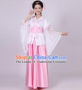 Asian China Ancient Han Dynasty Palace Lady Costume, Traditional Chinese Princess Hanfu Embroidered Pink Dress Clothing for Women
