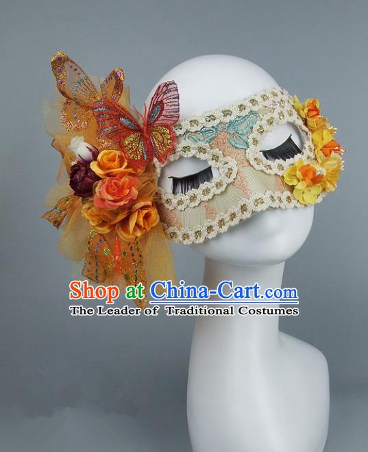 Top Grade Handmade Exaggerate Fancy Ball Model Show Veil Butterfly Mask, Halloween Ceremonial Occasions Face Mask