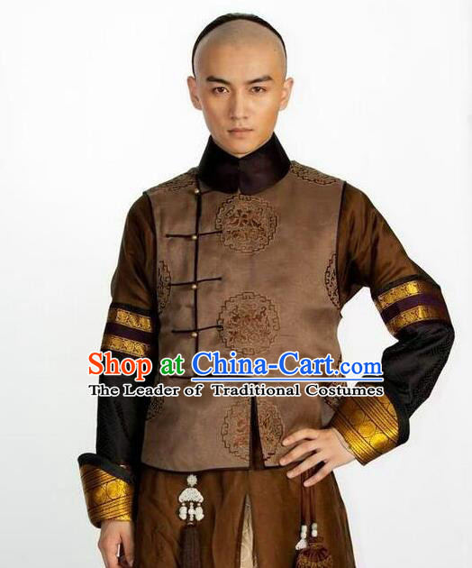 Traditional Ancient Chinese Manchu Prince Costume, Asian Chinese Qing Dynasty Minister Clothing for Men
