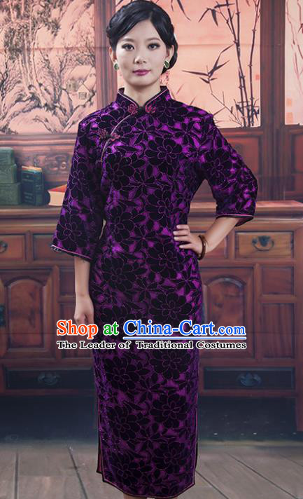 Traditional Chinese National Costume Tang Suit Qipao, China Ancient Cheongsam Embroidered Chirpaur Dress for Women