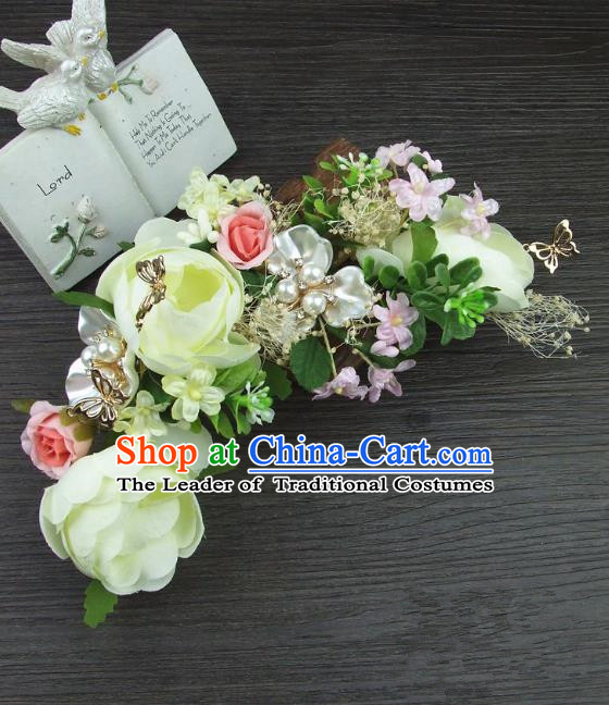 Top Grade Handmade Wedding Hair Accessories Green Flowers Hair Stick, Baroque Style Bride Headwear for Women