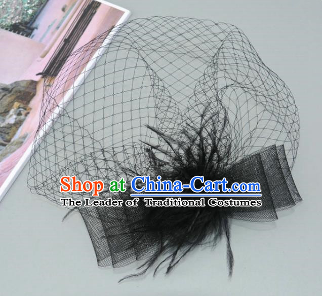 Handmade Vintage Hair Accessories Veil Black Bowknot Headwear, Bride Ceremonial Occasions Model Show Headdress