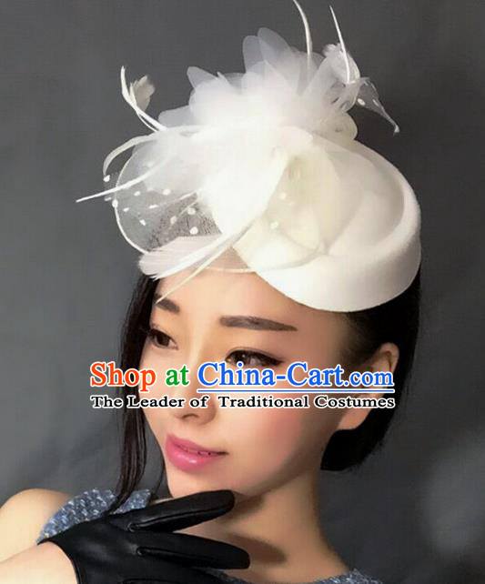 Handmade Exaggerate Wedding Hair Accessories White Feather Top Hat, Bride Ceremonial Occasions Vintage Headwear