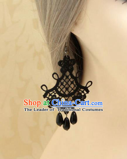 Handmade Wedding Accessories Black Lace Earrings, Bride Ceremonial Occasions Vintage Eardrop
