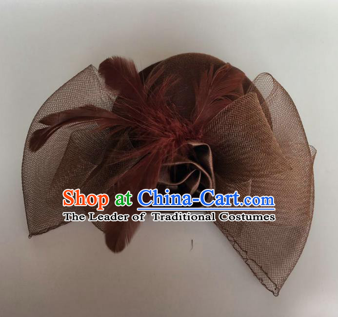Top Grade Handmade Wedding Hair Accessories Bride Headwear, Baroque Style Brown Veil Hair Clasp for Women