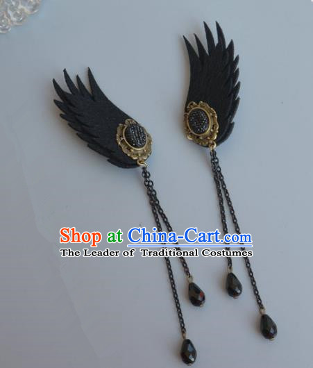 Handmade Wedding Accessories Halloween Black Crystal Earrings, Gothic Bride Ceremonial Occasions Tassel Eardrop for Women