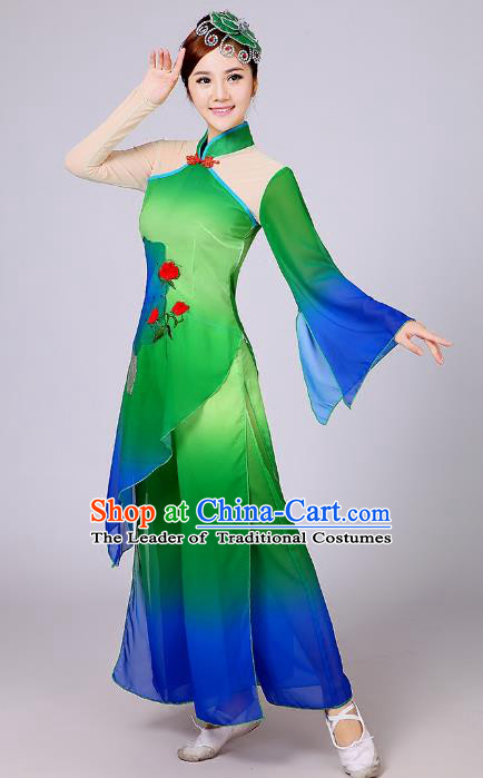 Traditional Chinese Yangge Fan Dancing Costume Modern Dance Dress Clothing and Headwear
