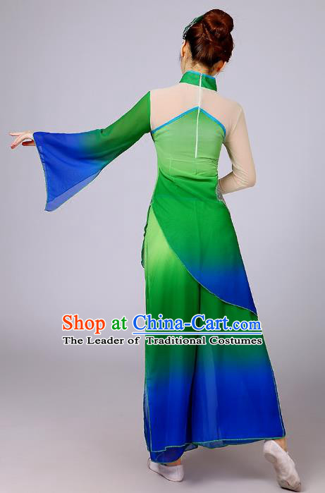 Traditional Chinese Yangge Fan Dancing Costume Modern Dance Dress Clothing and Headwear