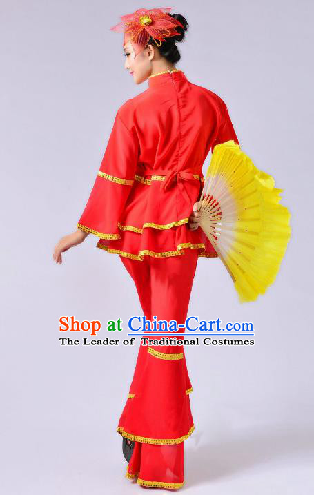 Traditional Chinese Yangge Fan Dance Mandarin Sleeve Costume, Folk Umbrella Dance Uniform Classical Dance Red Clothing for Women
