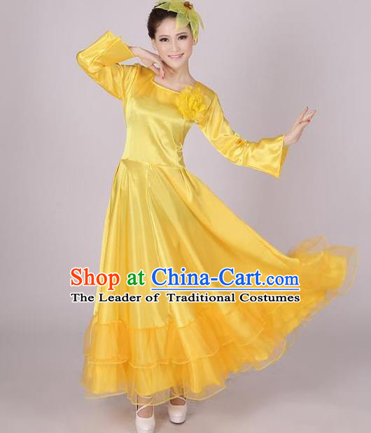 Top Grade Modern Dance Chorus Costume, Female Opening Dance Big Swing Yellow Dress for Women