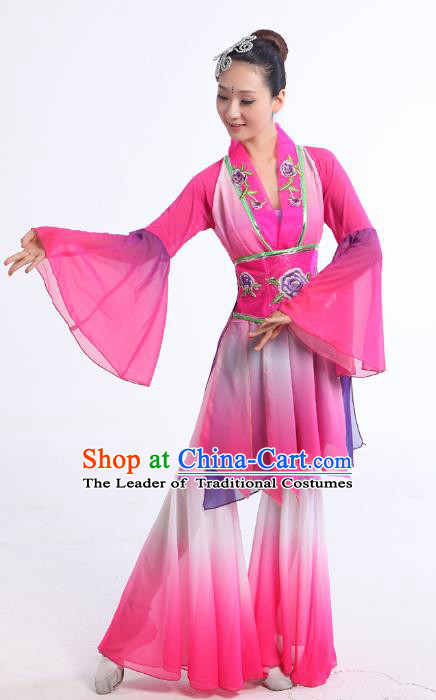 Traditional Chinese Yangge Fan Dance Dance Pink Costume, Folk Dance Uniform Classical Dance Embroidery Clothing for Women