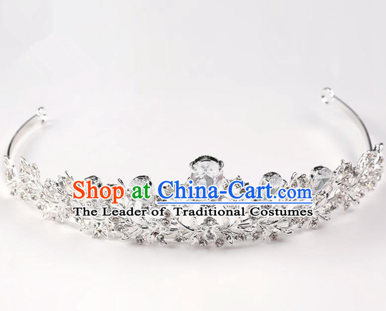 Handmade Children Hair Accessories Crystal Royal Crown, Princess Halloween Model Show Headwear Hair Clasp for Kids