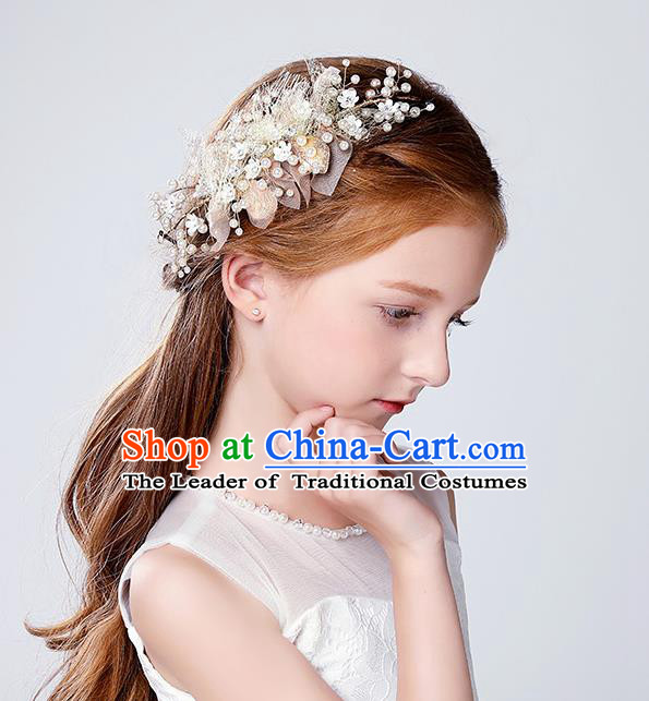 Handmade Children Hair Accessories Pearls Hair Stick, Princess Halloween Model Show Headwear Hair Clasp for Kids